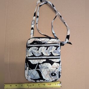 Vera Bradley Black and White Leaf Pattern Crossbody Bag